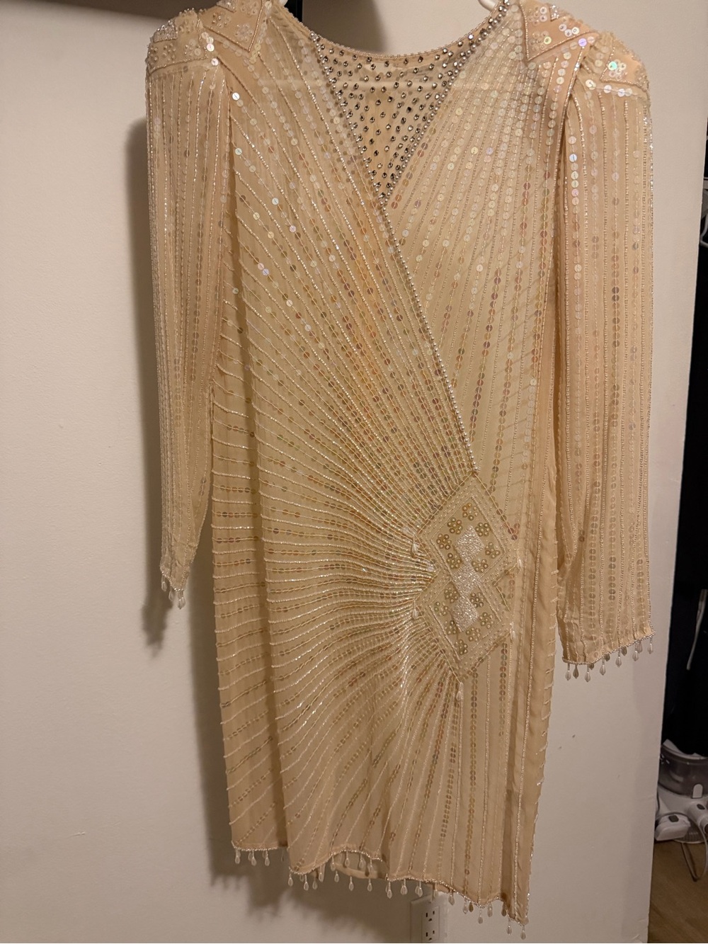 Neutral Sheer Bridal Cocktail Dress - Picture 3 of 17